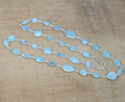 Cut Blue Larimar 925 Sterling Silver Necklace