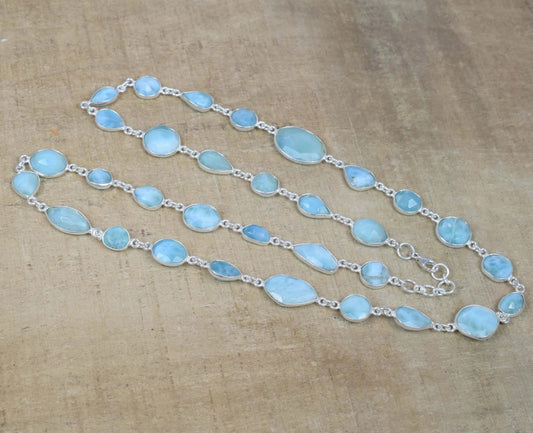 Cut Blue Larimar 925 Sterling Silver Necklace