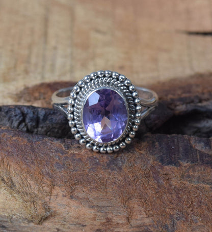 Cut Purple Amethyst 925 Sterling Silver Ring