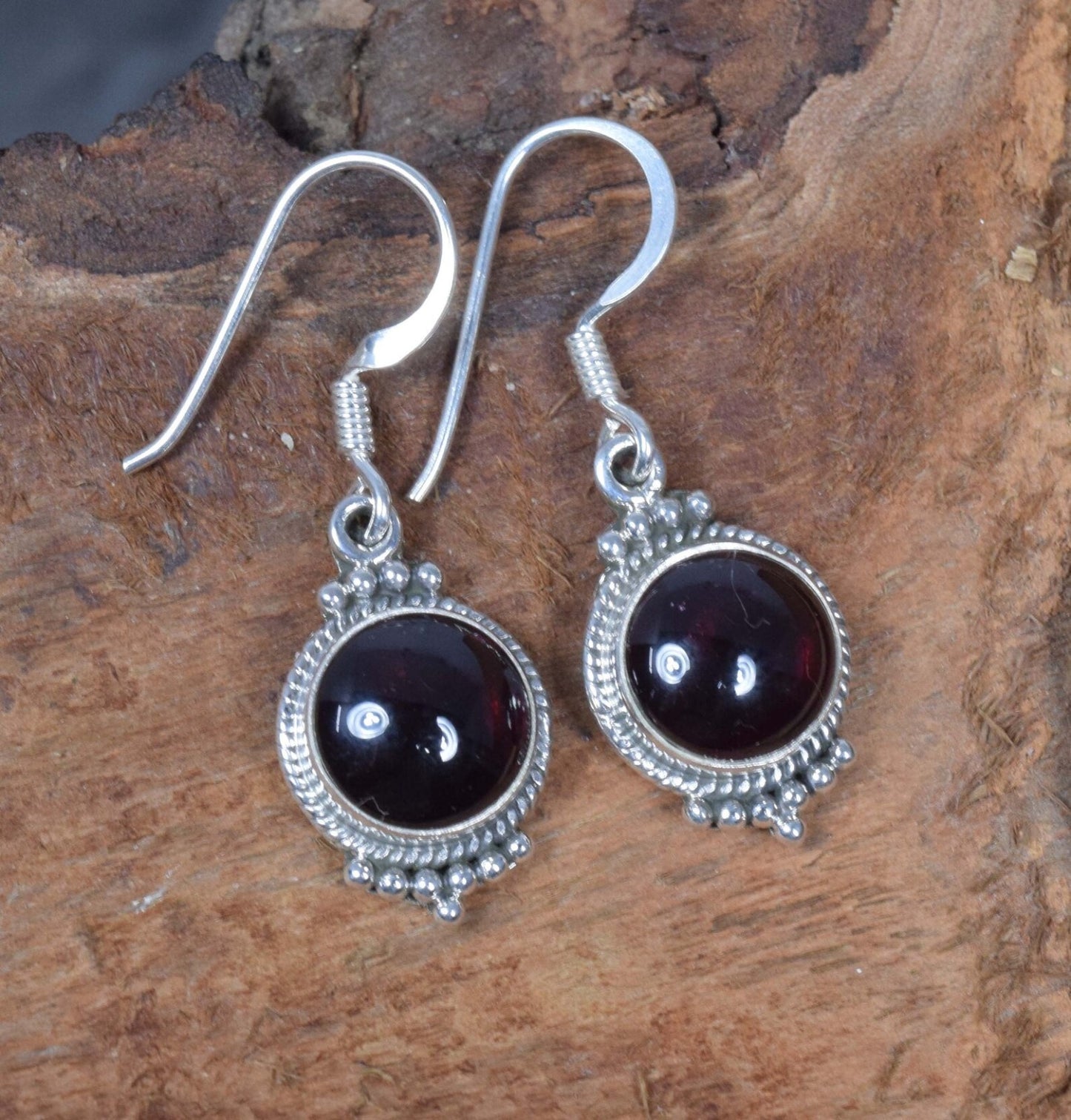 Red Garnet Hook 925 Sterling Silver Earring