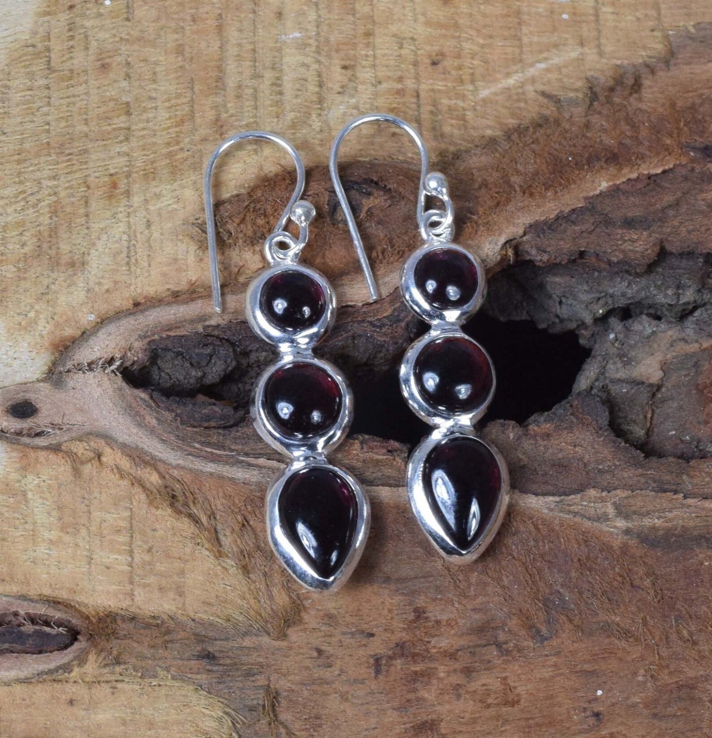 Red Garnet Hook 925 Sterling Silver Earring