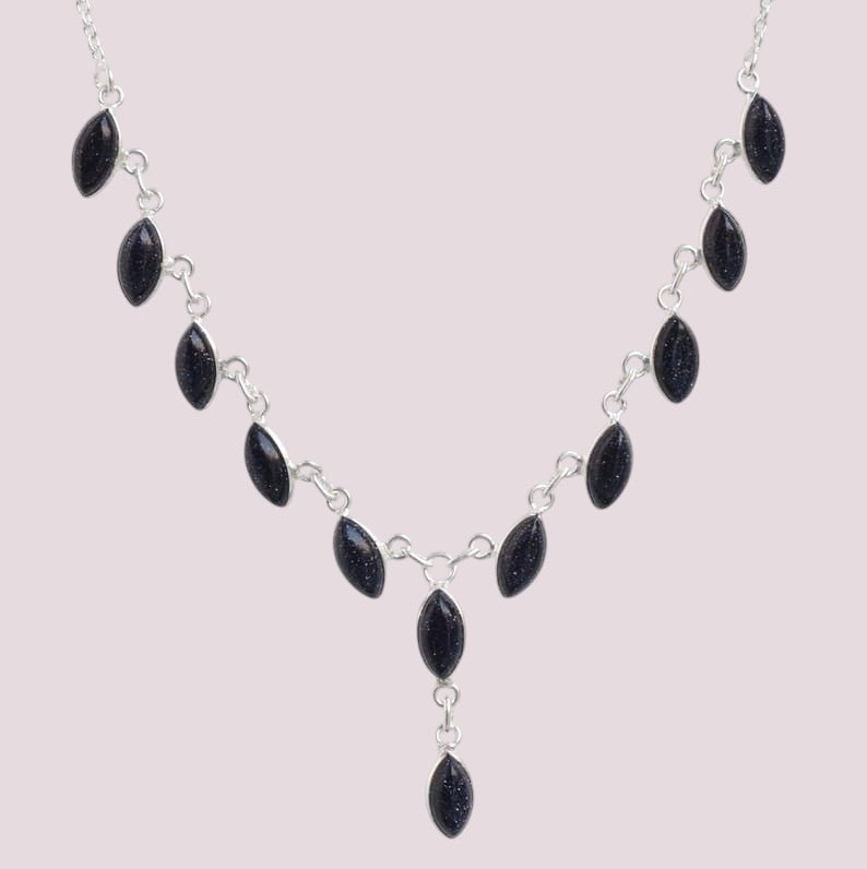 925 Sterling Silver Natural Gemstone Marquise Drop Necklace