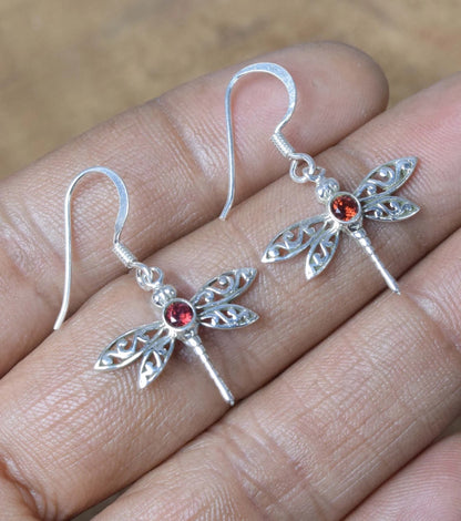 Cut Red Garnet 925 Sterling Silver Hook Earring