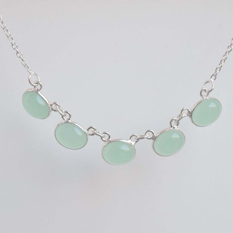 Aqua Chalcedony 925 Sterling Silver Necklace