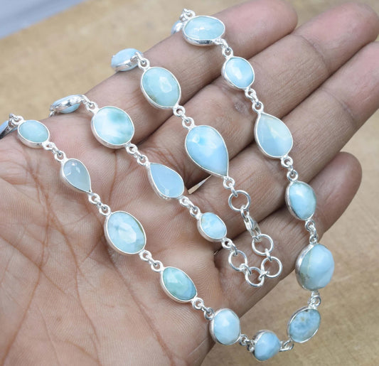 Cut Blue Larimar 925 Sterling Silver Necklace