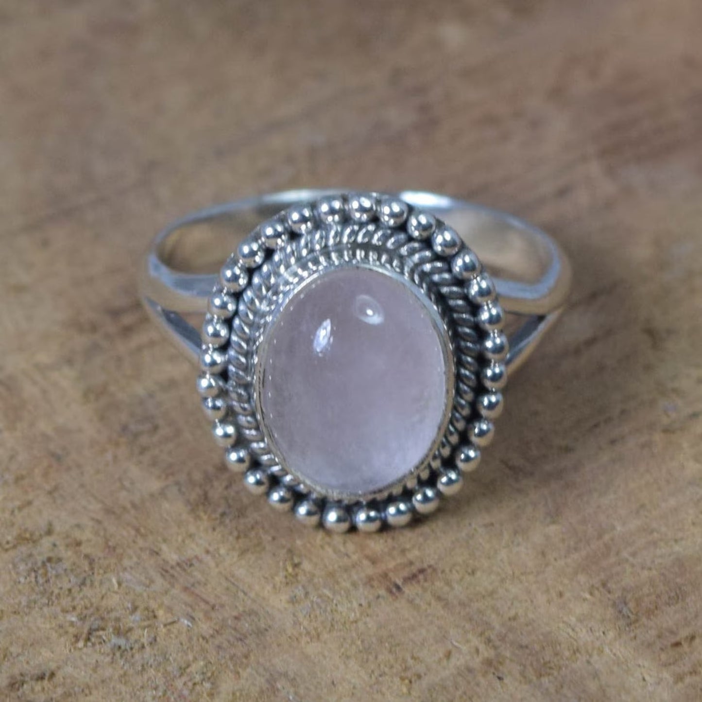 Pink Rose Quartz 925 Sterling Silver Ring