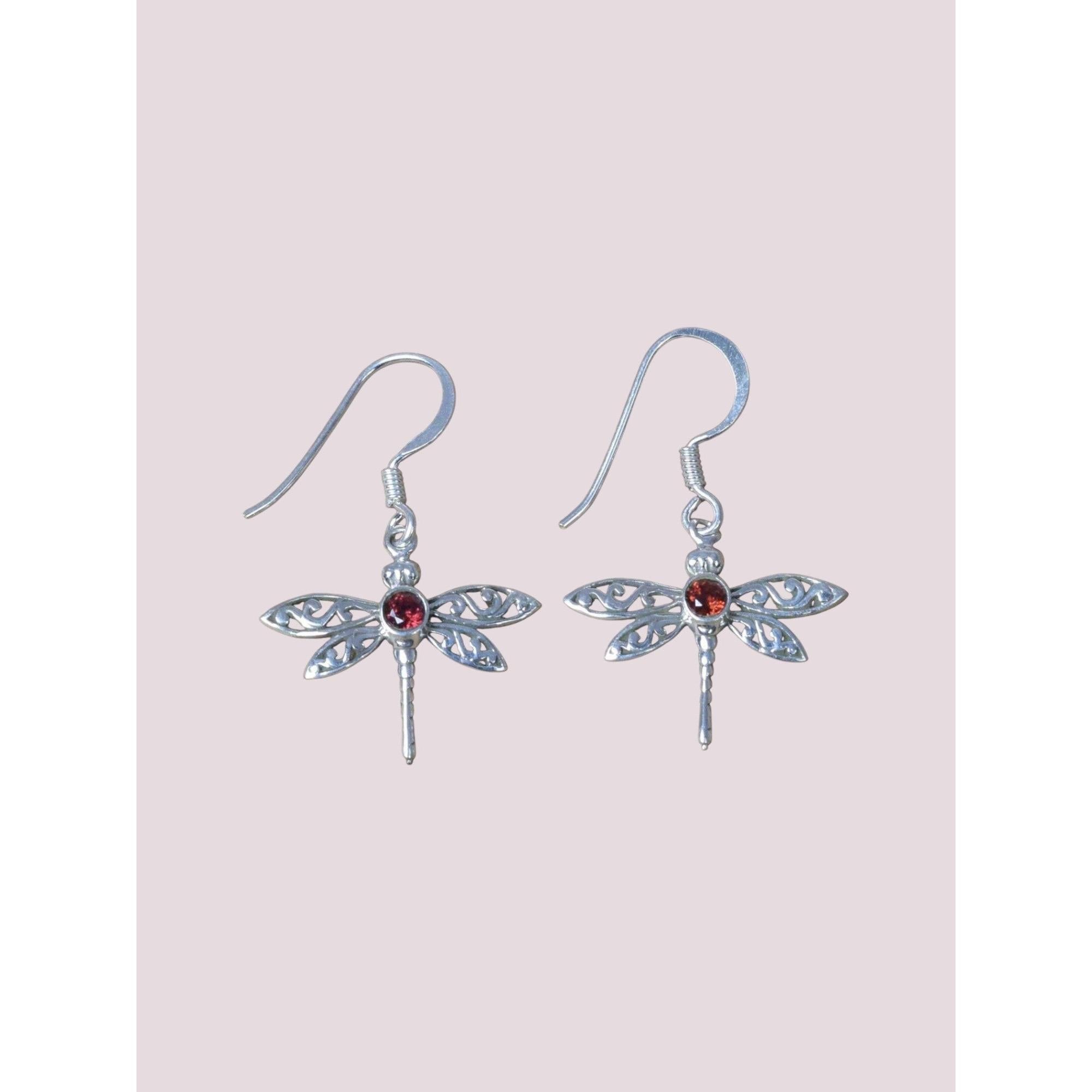 925 Sterling Silver Natural Gemstone DrangonFly Design Hook Earring