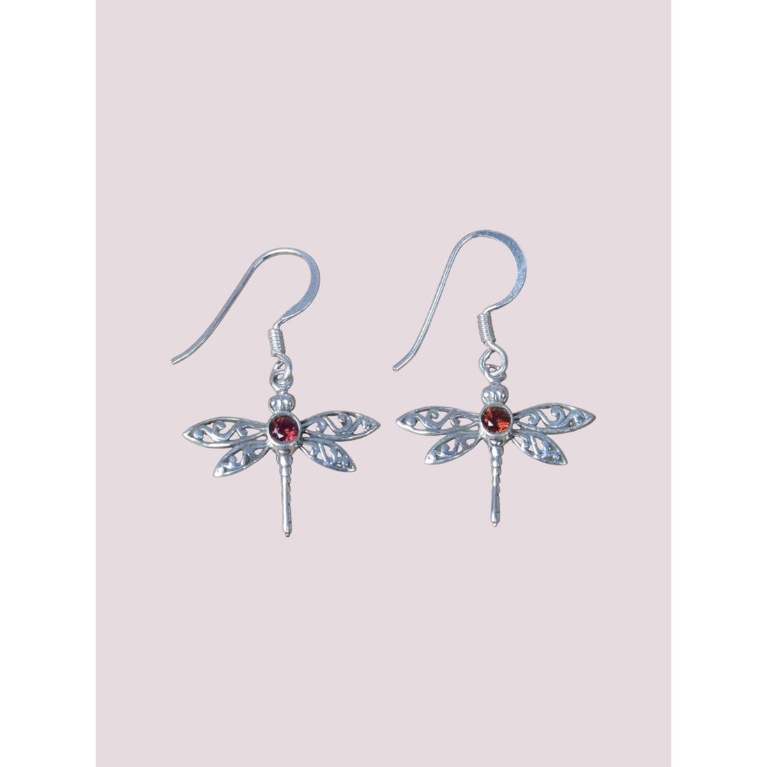 925 Sterling Silver Natural Gemstone DrangonFly Design Hook Earring