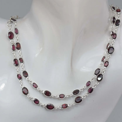 Cut Red Garnet 925 Sterling Silver Necklace