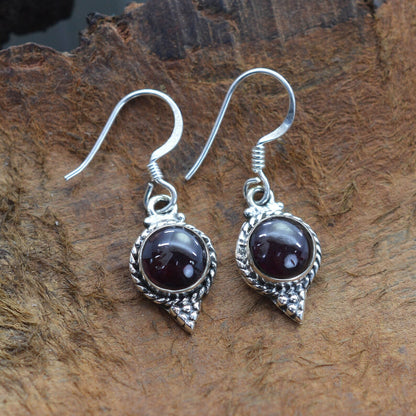 Red Garnet Hook 925 Sterling Silver Earring