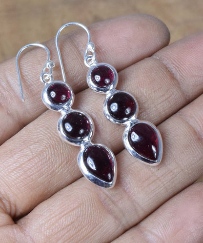 Red Garnet Hook 925 Sterling Silver Earring