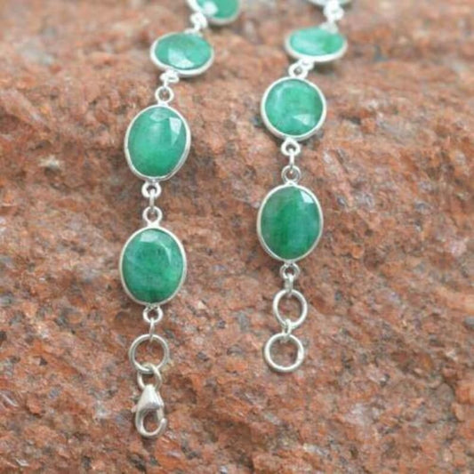 Green Emerald 925 Sterling Silver Bezel Bracelet