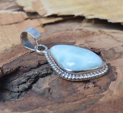 Natural Blue Larimar 925 Sterling Silver Pendant