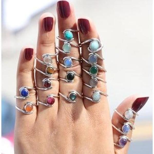 925 Sterling Silver Natural Gemstone Side Style Ring