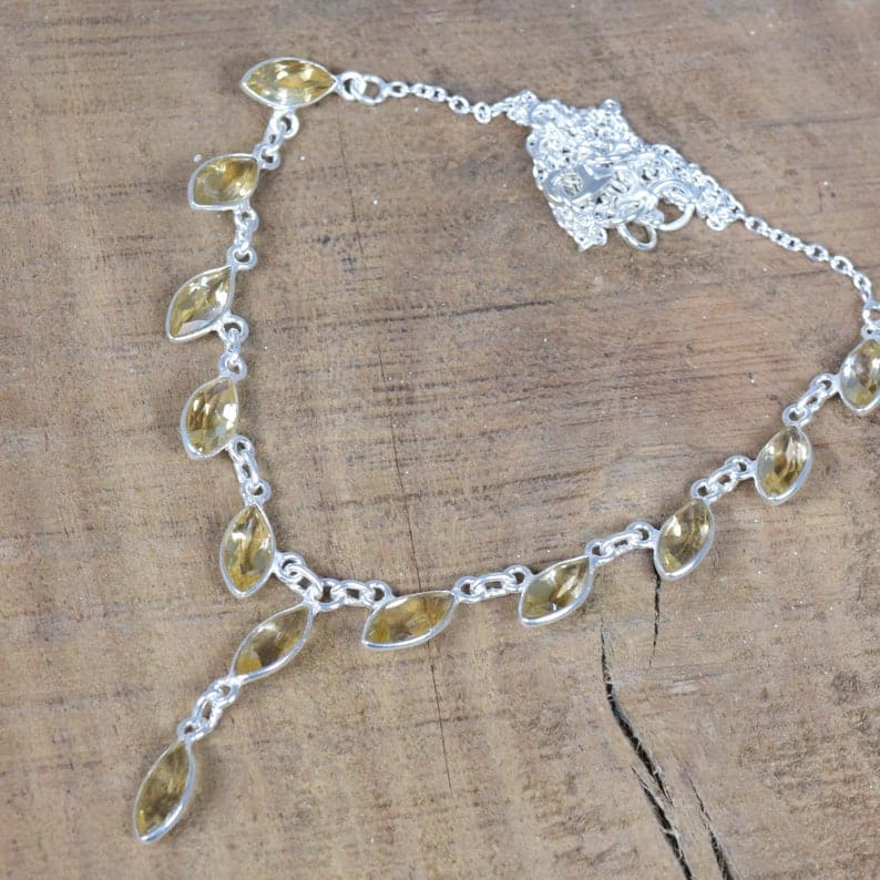 Natural Citrine 925 Sterling Silver Necklace