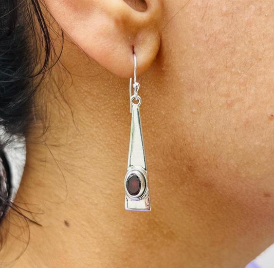 Red Garnet Hook 925 Sterling Silver Earring