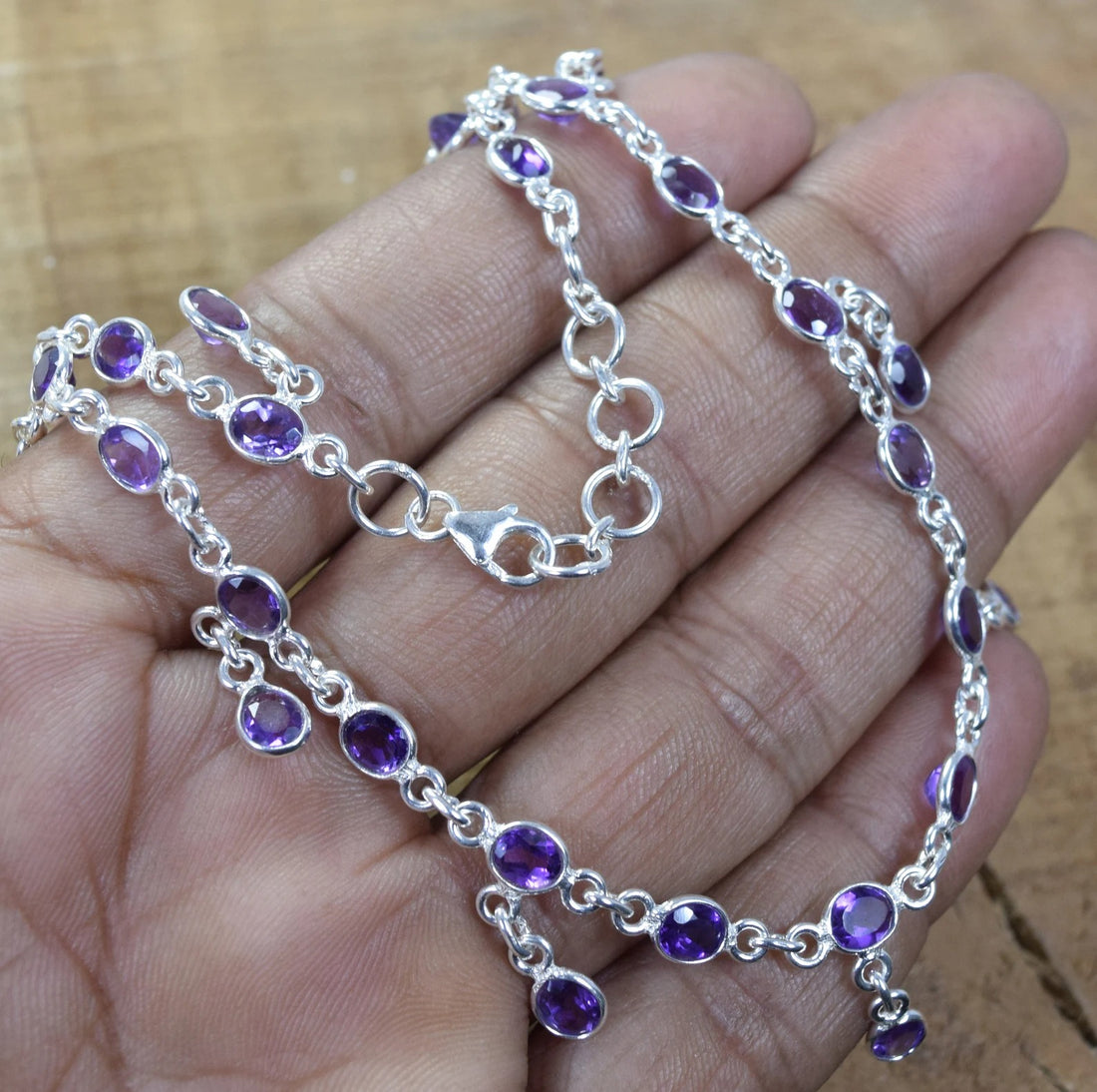 Purple Amethyst Anklet 925 Sterling Silver
