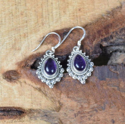 Purple Amethyst Hook 925 Sterling Silver Earring