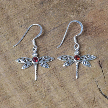 Cut Red Garnet 925 Sterling Silver Hook Earring