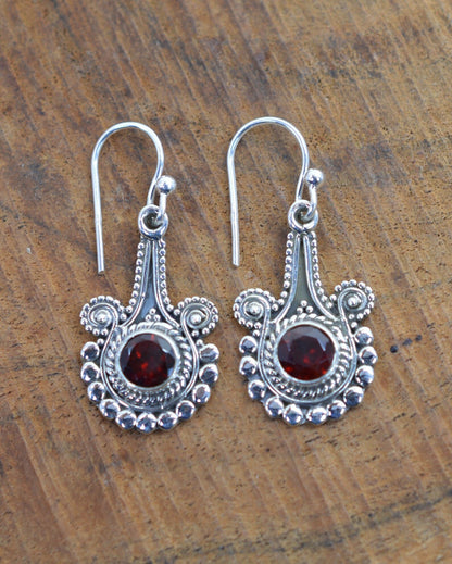 Red Garnet Hook 925 Sterling Silver Earring