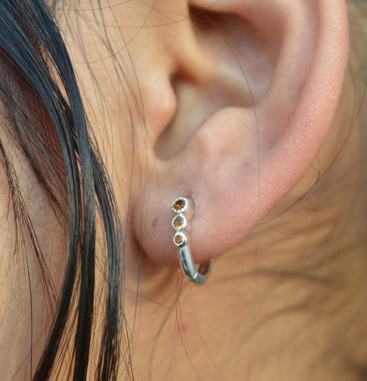 Yellow Citrine 925 Sterling Silver Hoop Earring