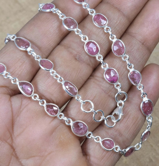 Cut Pink Tourmaline 925 Sterling Silver Necklace