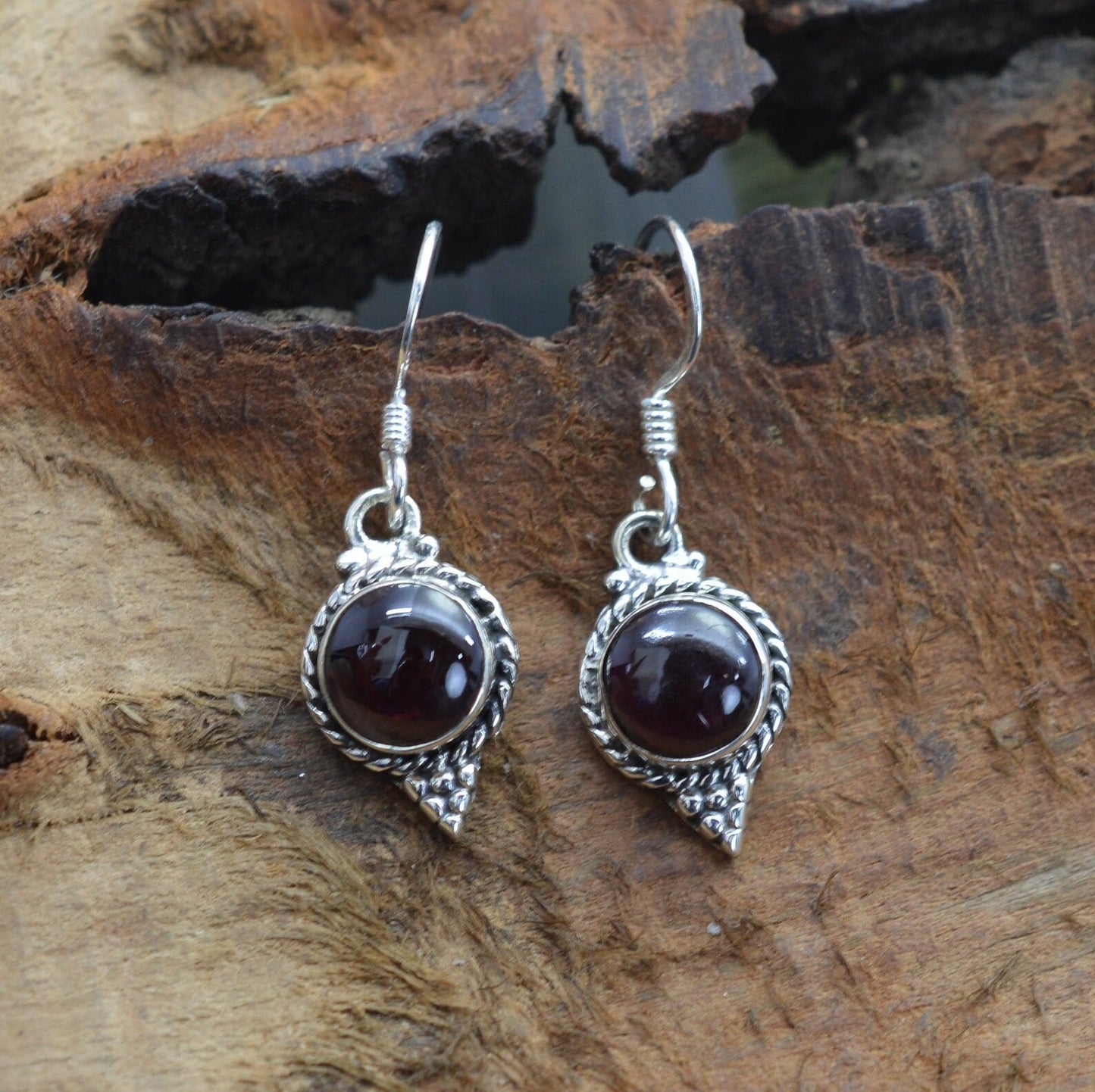 Red Garnet Hook 925 Sterling Silver Earring