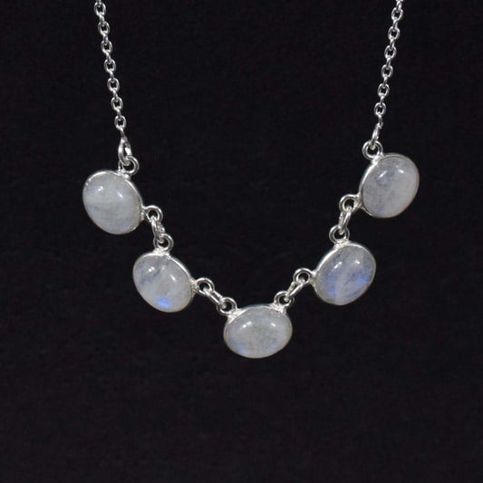 White Rainbow Moonstone 925 Sterling Silver Necklace