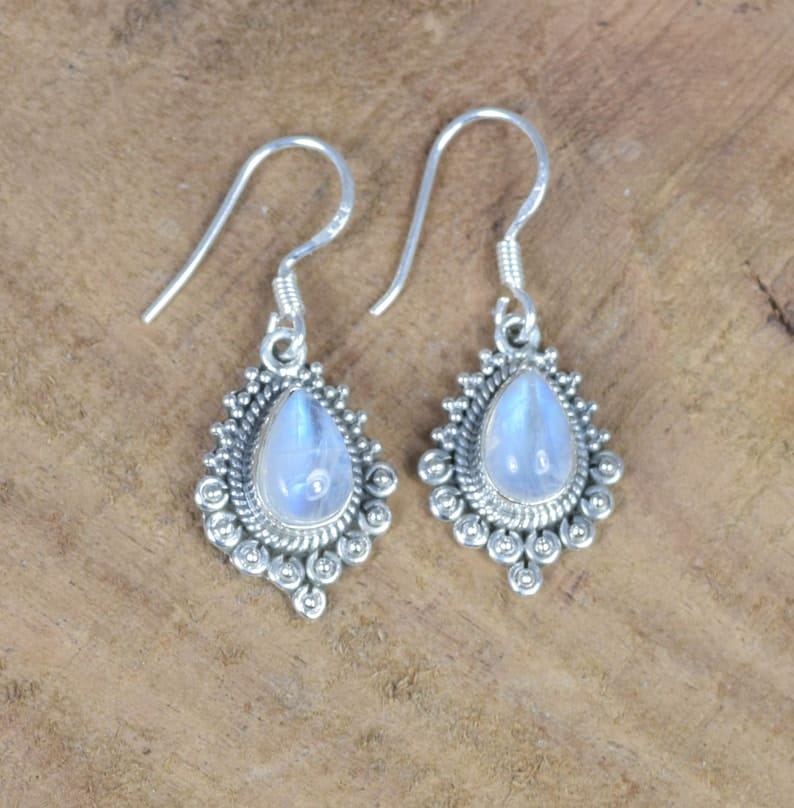 White Rainbow Moonstone Hook 925 Sterling Silver Earring