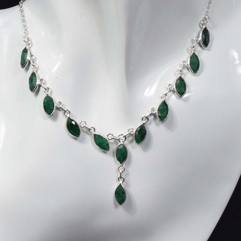 Green Emerald 925 Sterling Silver Necklace