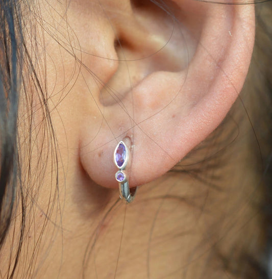 Purple Amethyst 925 Sterling Silver Hoop Earring