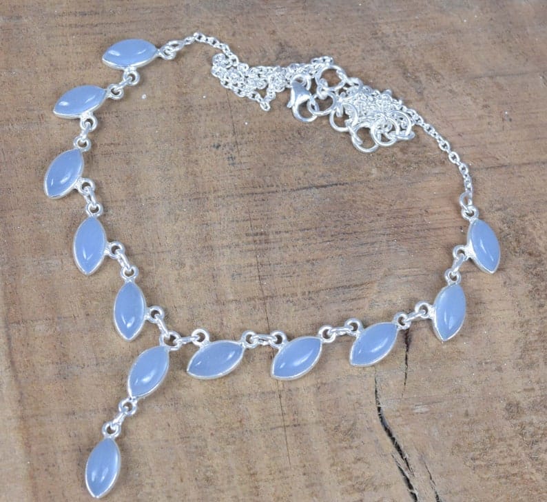 Blue Chalcedony 925 Sterling Silver Necklace