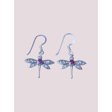 925 Sterling Silver Natural Gemstone DrangonFly Design Hook Earring