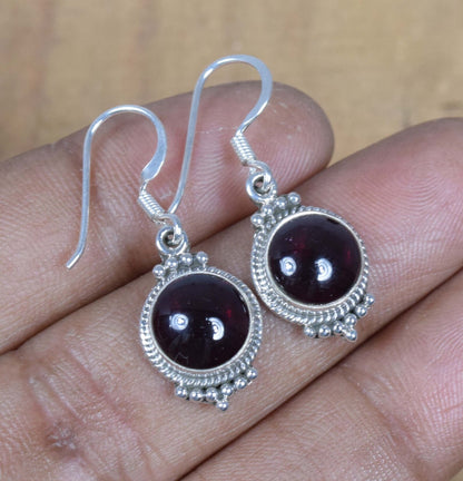 Red Garnet Hook 925 Sterling Silver Earring