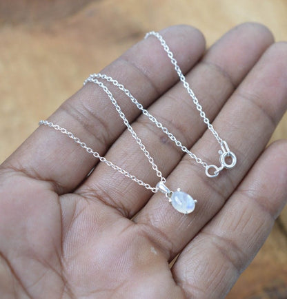 White Rainbow Moonstone 925 Sterling Silver Chain Pendant