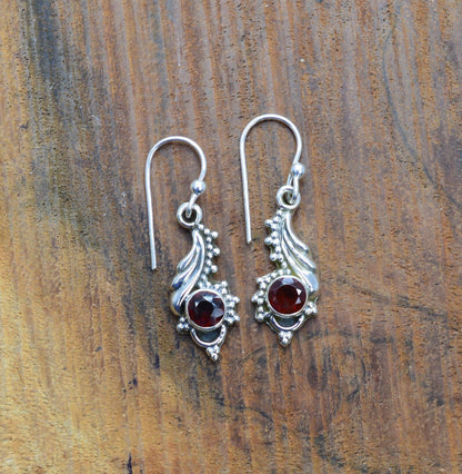 Red Garnet Hook 925 Sterling Silver Earring