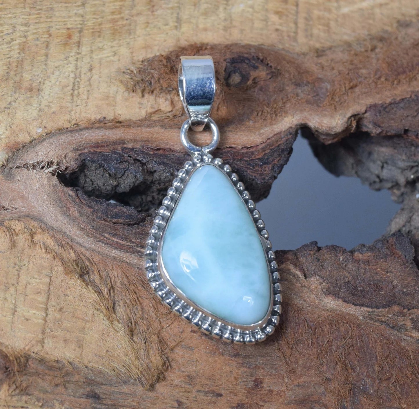 Natural Blue Larimar 925 Sterling Silver Pendant