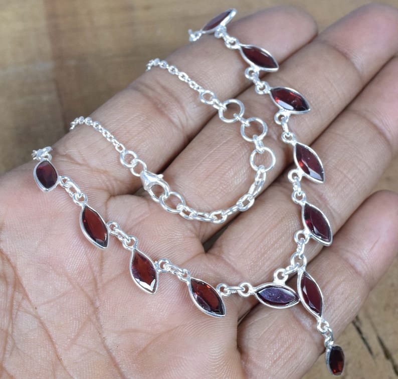 Cut Red Garnet 925 Sterling Silver Necklace