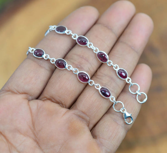 Red Garnet 925 Sterling Silver Bracelet