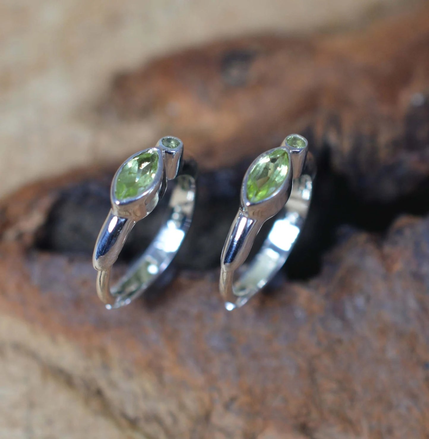 Green Peridot 925 Sterling Silver Hoop Earring