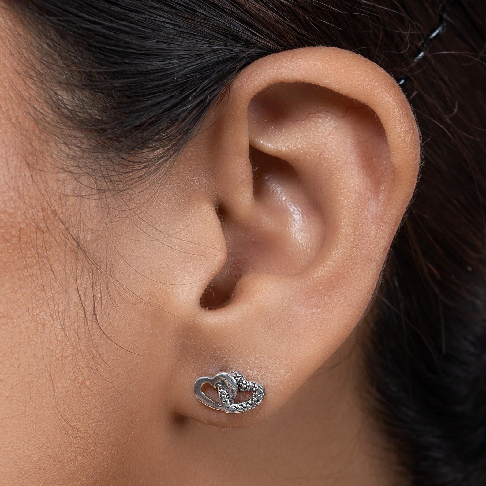 Double Heart Stud 925 Sterling Silver Stud
