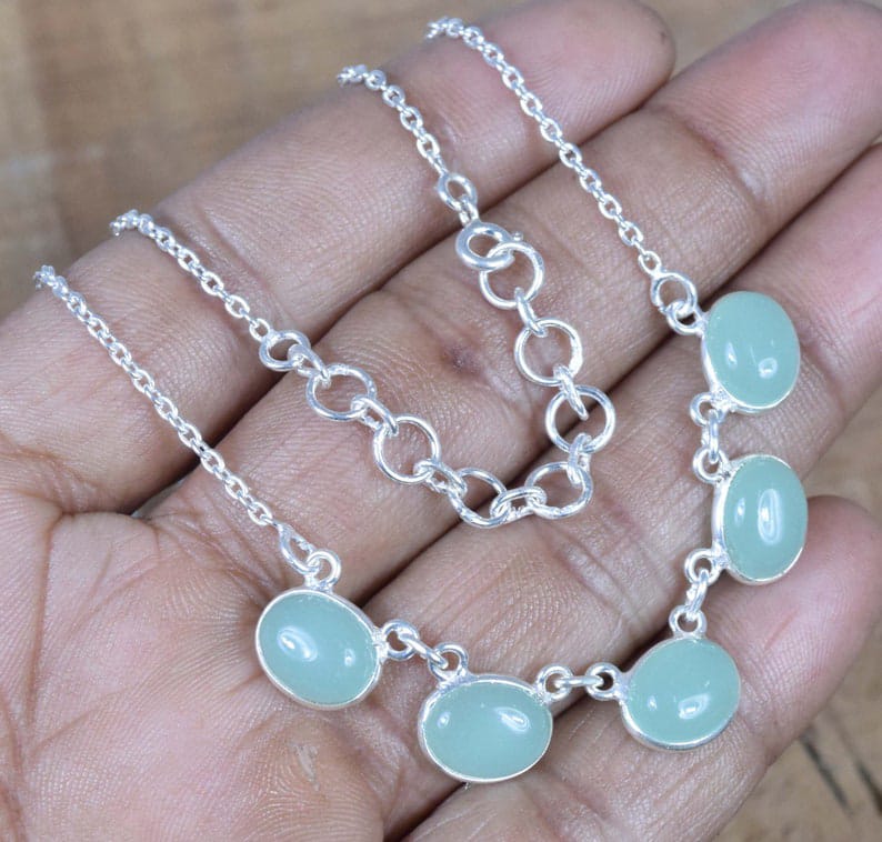 Aqua Chalcedony 925 Sterling Silver Necklace