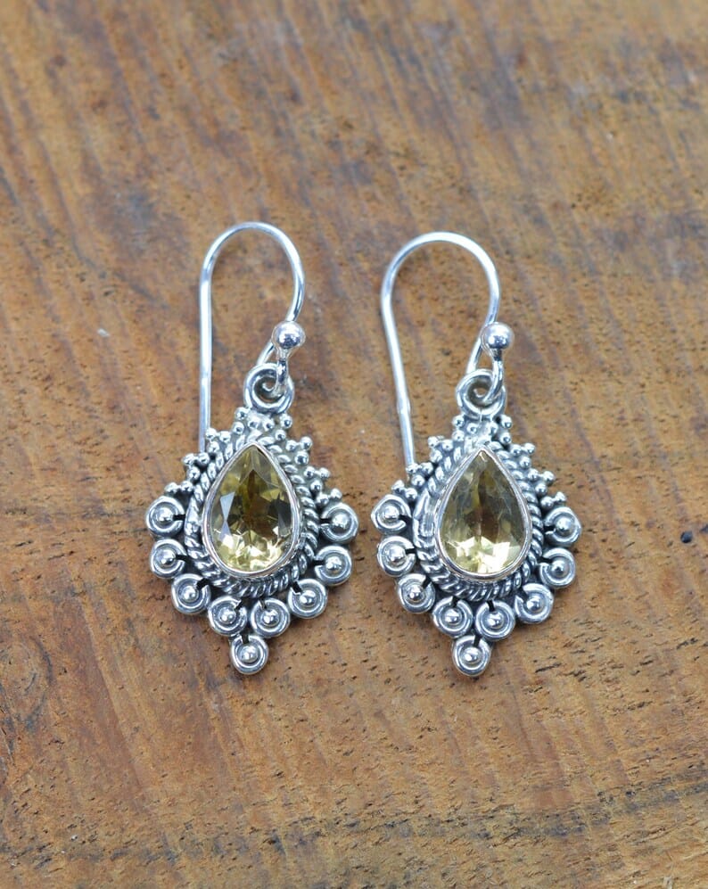 Yellow Citrine Hook 925 Sterling Silver Earring