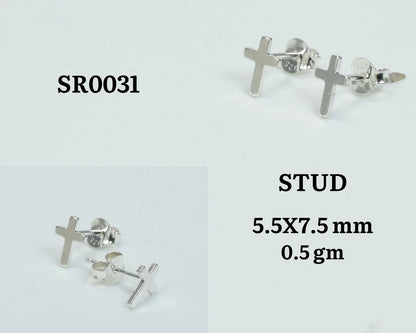 Silver Plain Cross Stud 925 Sterling Silver Stud