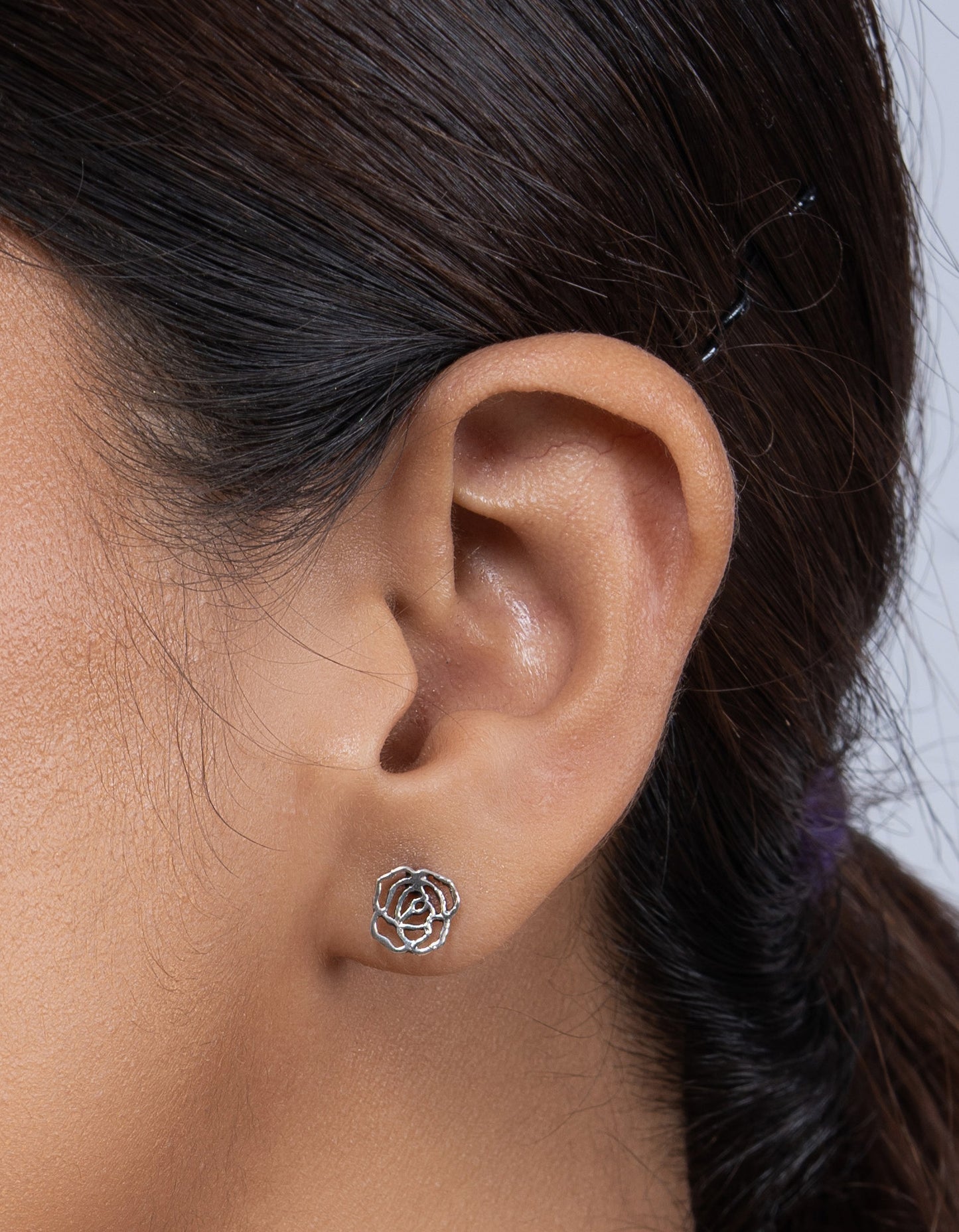 925 Sterling Silver Plain Rose flower Stud Earring