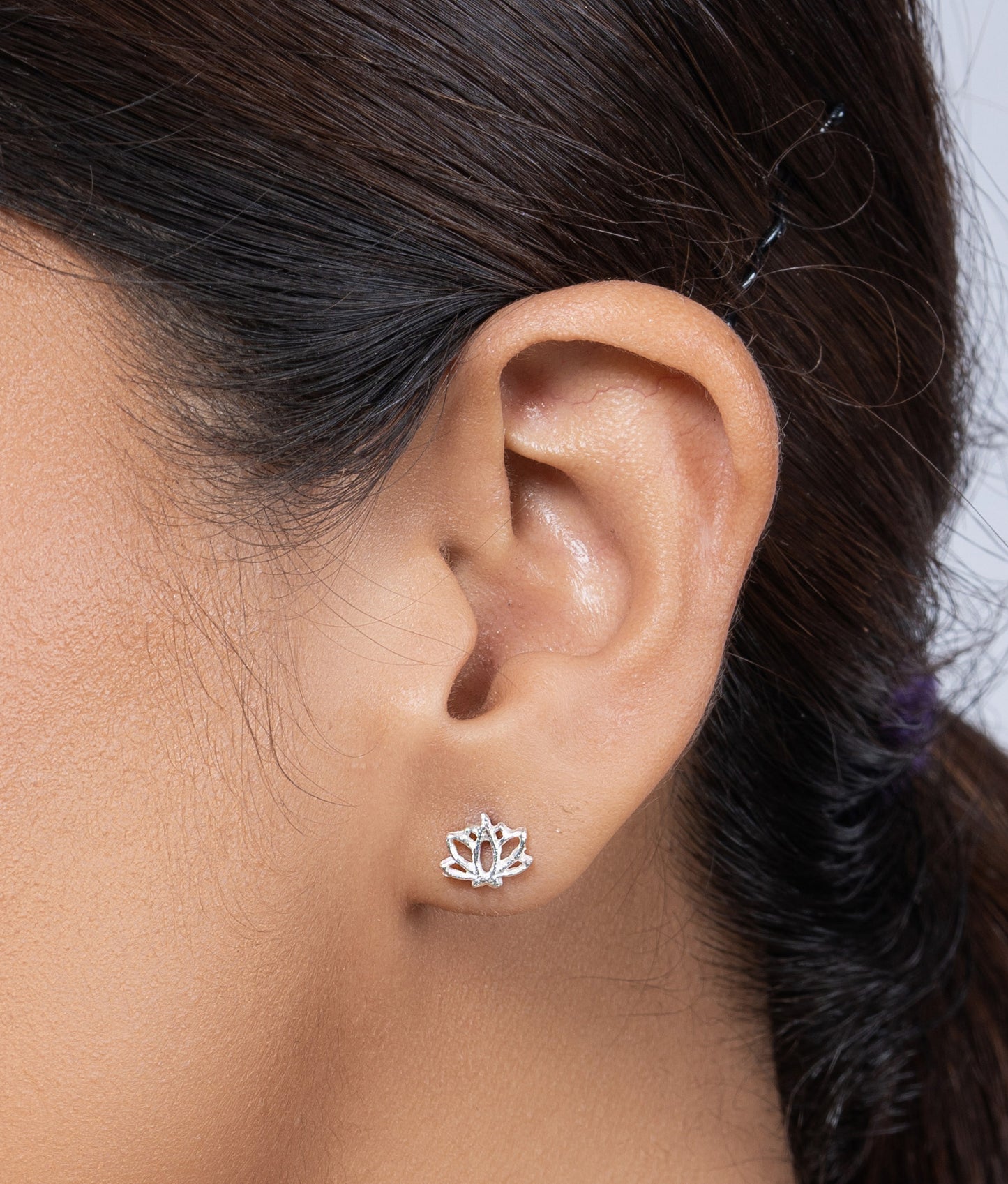 925 Sterling Silver Plain Lotus Flower Stud Earring