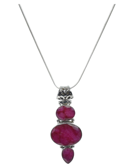 Red Ruby 925 Sterling Silver Gemstone Necklace