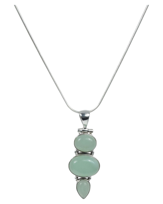 Aqua Chalcedony 925 Sterling Silver Gemstone Necklace