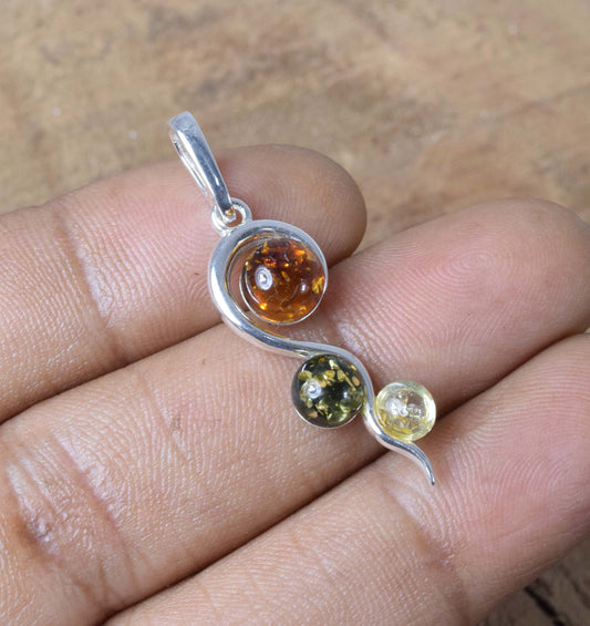 Multi Baltic Amber 925 Sterling Silver Pendant