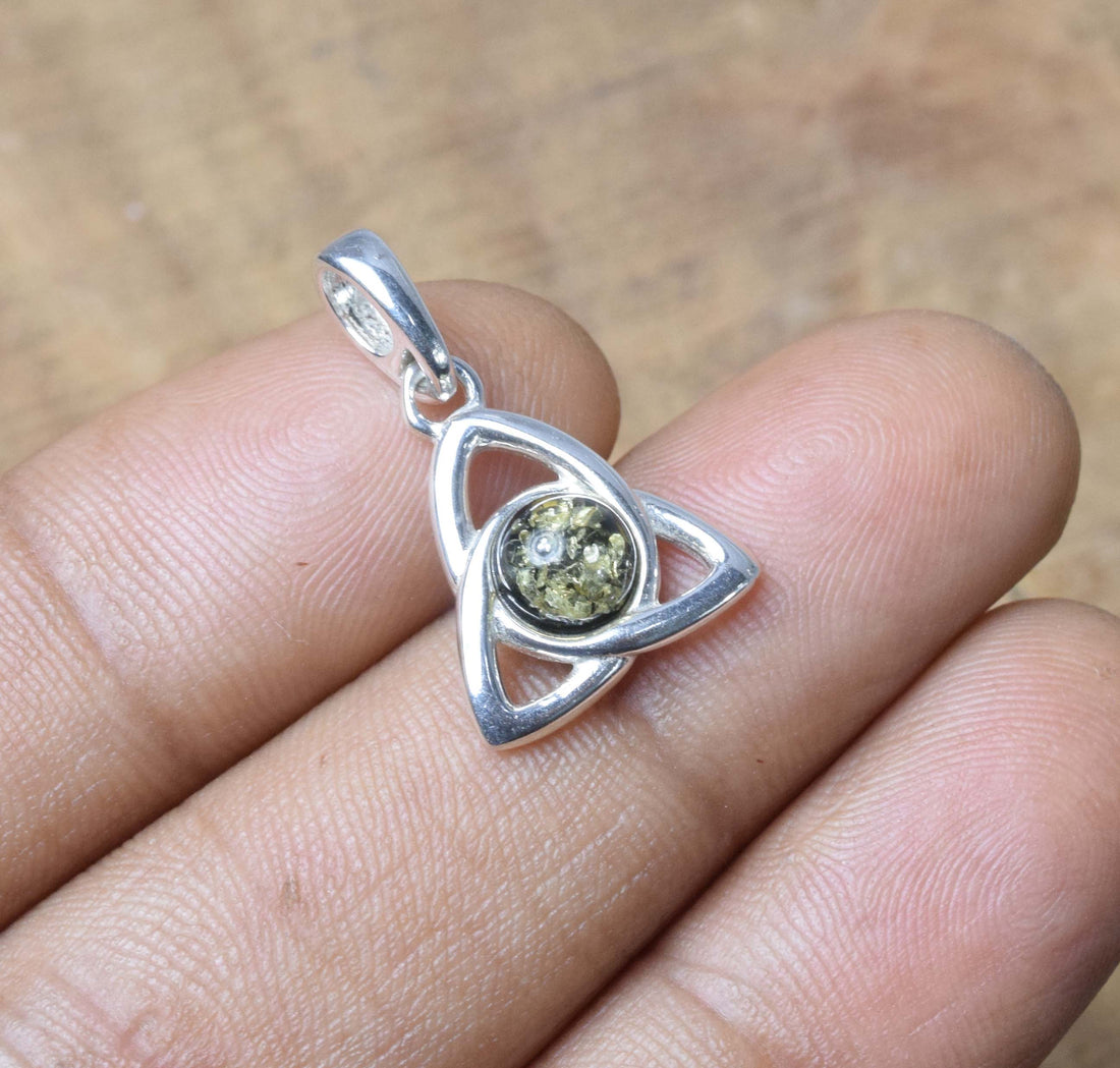 Green Baltic Amber 925 Sterling Silver Natural Gemstone Pendant